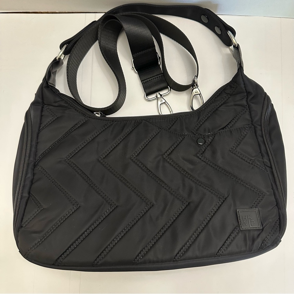 IHKWIP Black Quilted Convertible Shoulder Hobo Bag – Zig Zag Design